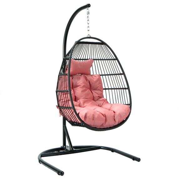 LeisureMod Wicker Folding Hanging Egg Swing Chair Pink