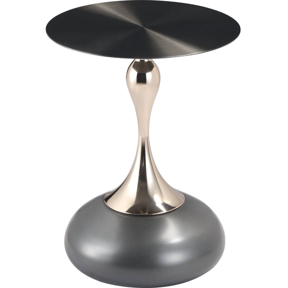 LeisureMod Wide Side Table with Black Stainless Steel Top Round Accent Table and Pedestal Base Modern End Table for Home, Living Room Savoy Series in Grey