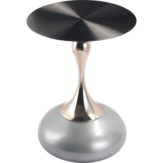 LeisureMod Wide Side Table with Black Stainless Steel Top Round Accent Table and Pedestal Base Modern End Table for Home, Living Room Savoy Series in Silver