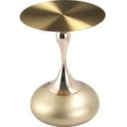 LeisureMod Wide Side Table with Gold Stainless Steel Top Round Accent Table and Pedestal Base Modern End Table for Home, Living Room Savoy Series in Matte Gold