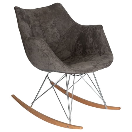 Modern Upholstered Rocking Chair – Small Accent Chair for Nursery, Kids, or Living Room | Cedar Brown Glider with Curved Back & Wood Rocker Legs