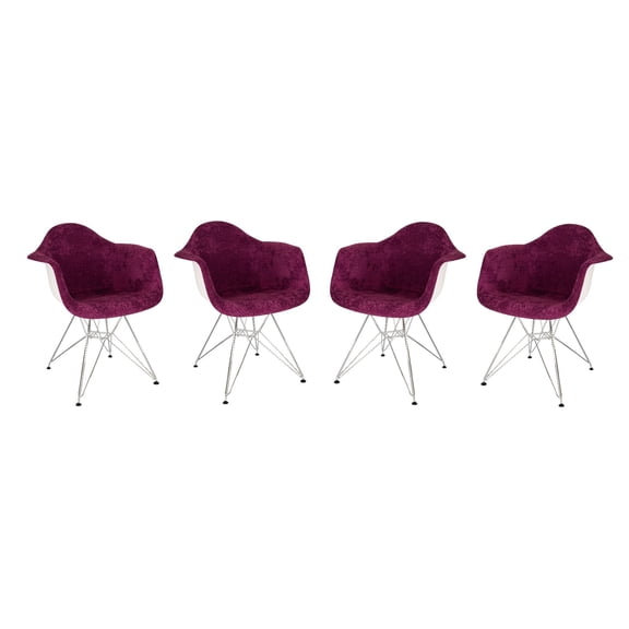 LeisureMod Willow Velvet Eiffel Metal Base Accent Armchair Dining Chair Set of 4 in Purple
