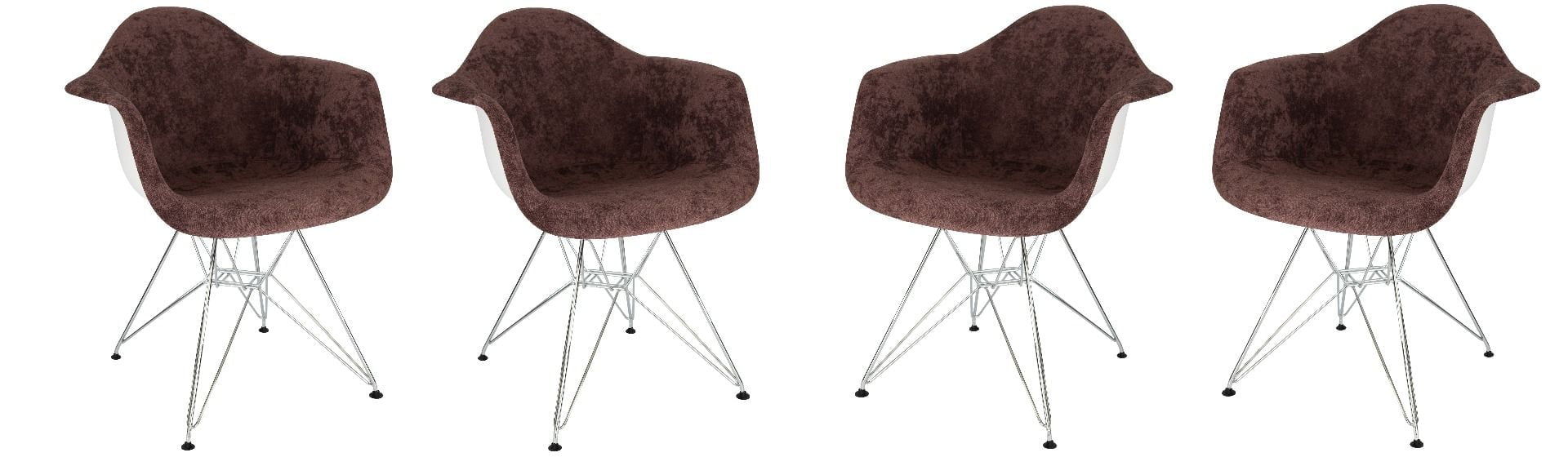 Coffee Brown Velvet Upholstered Arm Chair with Wood and Metal Base