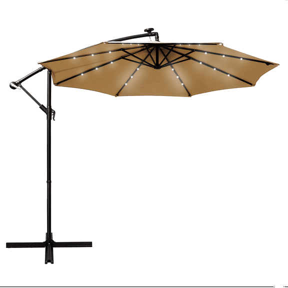 LeisureMod Willry Modern Outdoor 10 Ft Offset Cantilever Hanging Patio Umbrella With Solar Powered LED