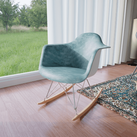 LeisureMod Modern Velvet Eiffel Rocking Chair – Small Nursery Accent Glider with Wood Rocker Legs for Kids, Nursery, or Living Room