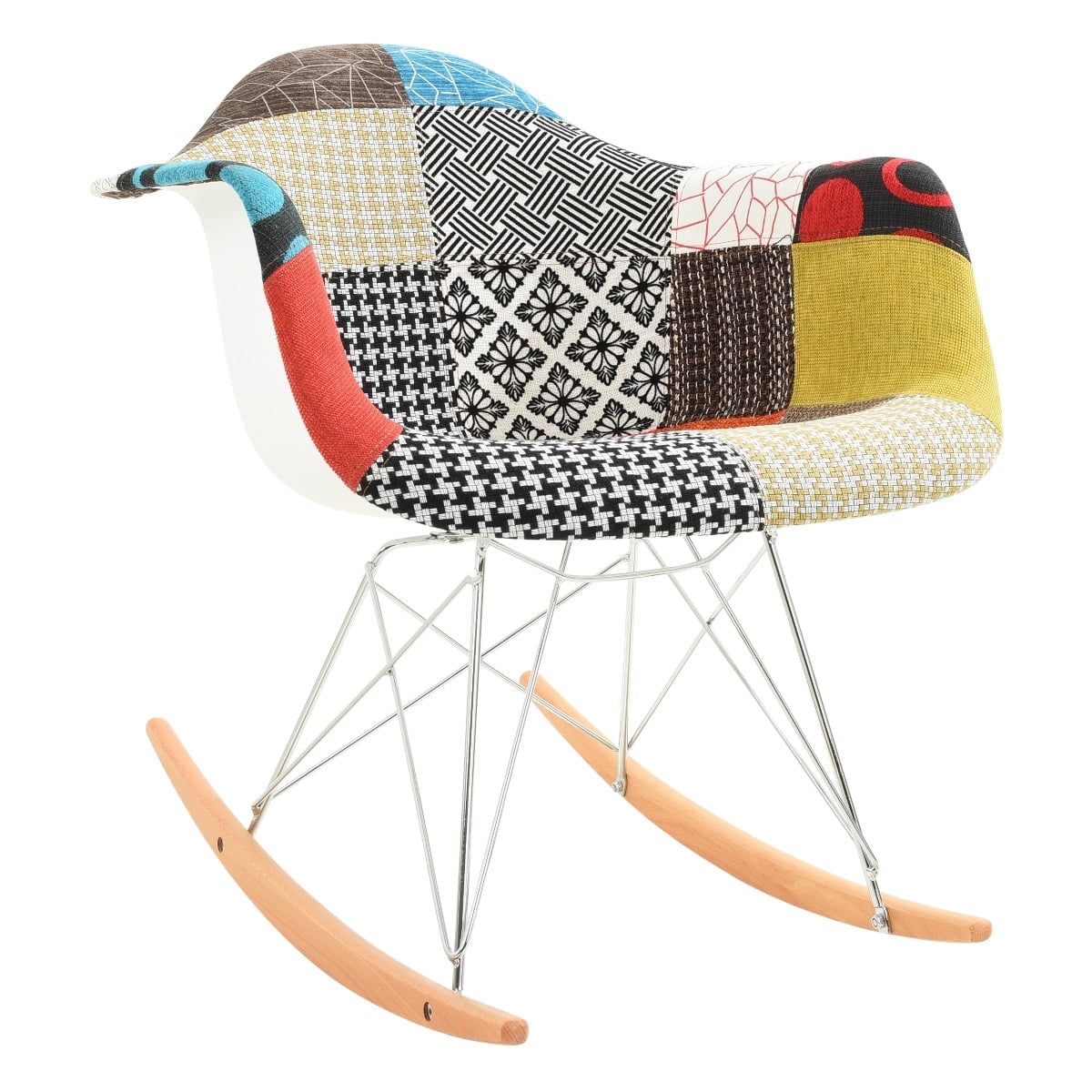 LeisureMod Modern Upholstered Twill Fabric Eiffel Rocking Chair – Small Nursery Accent Glider with Wood Rocker Legs for Kids, Nursery, or Living Room