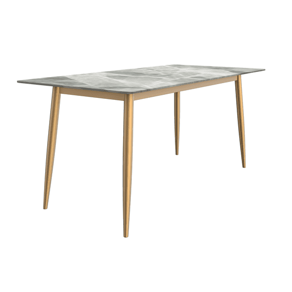 LeisureMod Zayle Mid-Century Modern Dining Table with a 71" Sintered Stone Rectangular Table Top and Gold Steel Base for Kitchen and Dining Room, Light Grey