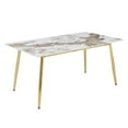 thumbnail image 1 of LeisureMod Zayle Mid-Century Modern Dining Table with a 71" Sintered Stone Rectangular Table Top and Gold Steel Base for Kitchen and Dining Room, White Grey, 1 of 9