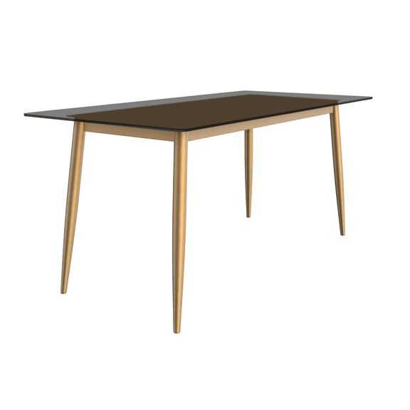 LeisureMod Zayle Mid-Century Modern Dining Table with a 71" Glass Rectangular Table Top and Gold Steel Base for Kitchen and Dining Room, Clear