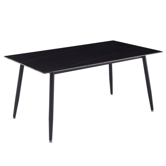 LeisureMod Zayle Modern Dining Table with a Sintered Stone Rectangular Wide Tabletop and Steel Base for Kitchen and Living Room (Black/Gold, 55" Wide)