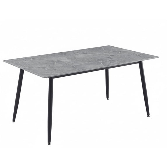 LeisureMod Zayle Modern Dining Table with a Sintered Stone Rectangular Wide Tabletop and Steel Base for Kitchen and Living Room (Light Grey, 55" Wide)