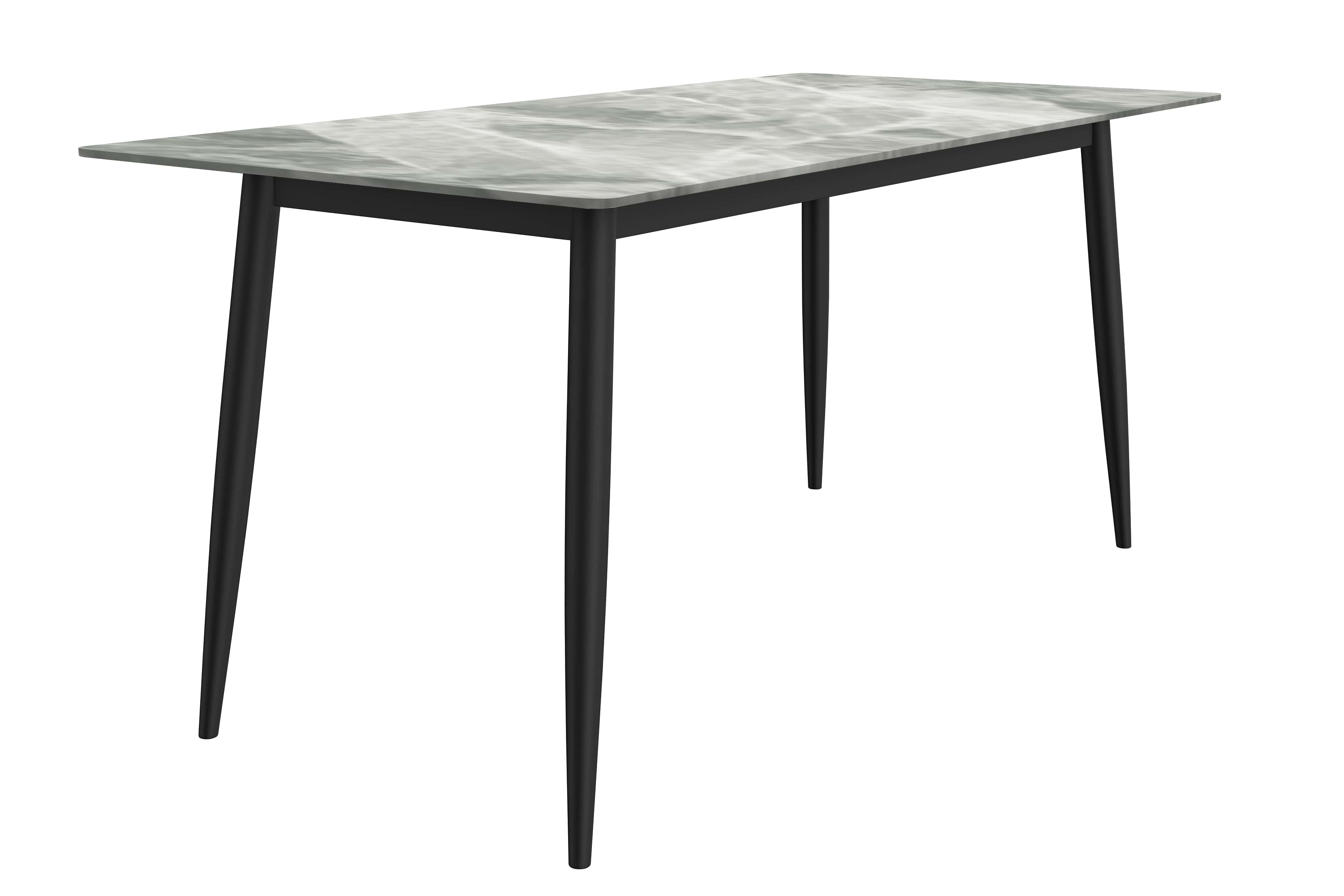 Light Grey Glass Rectangular Dining Table with Black Steel Legs