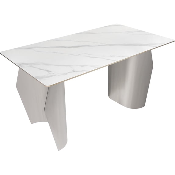 LeisureMod Zelan 95 Inch Rectangular Mid-Century Modern Table, Sintered Stone Top, Steel Legs, Scratch-Resistant Kitchen Dining Table, White Marble