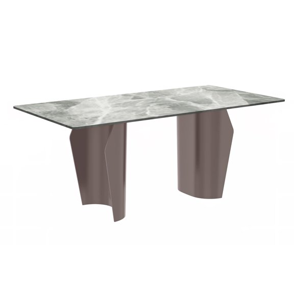 LeisureMod Zelan Modern 55” Rectangular Dining Table for 4 to 8 People with Sintered Stone Top and Stainless Steel Base in Light Grey
