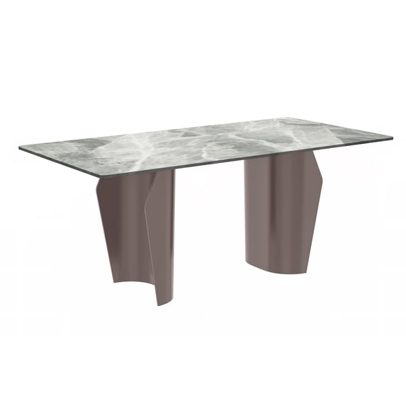 LeisureMod Zelan Modern 62” Rectangular Dining Table for 4 to 8 People with Sintered Stone Top and Stainless Steel Base in Light Grey