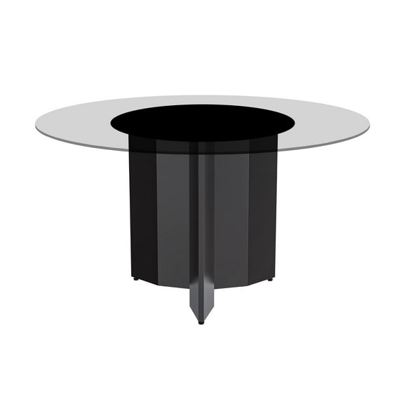 LeisureMod Zevro 60" Dining Table, Mid-Century Modern Round Dining Table with Glass Top and Black Stainless Steel Pedestal Base for Dining Room and Kitchen (Clear)