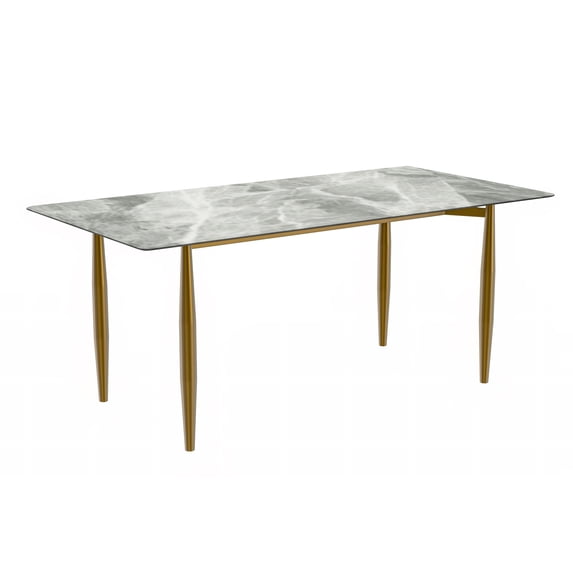LeisureMod Zinti Modern Dining Table with 71" Sintered Stone Rectangular Wide Tabletop with Steel Base and Legs for Kitchen and Dining Room in Light Grey