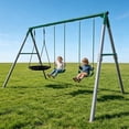 thumbnail image 1 of LeisureStar 700LBS Metal Swing Set for Backyard, Outdoor Heavy Duty Swing Set with 1 Saucer Swing & 2 Belt Swings for Kids, 3“Steel Frame and Adjustable Ropes, Playground Playset for Toddlers, 1 of 9