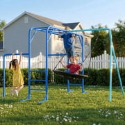 LeisureStar Kids Monkey Bars Jungle Gym with Metal Swing Set, Climbing Frame & Swing, Playground for Backyard with Gymnastics Bar, Blue