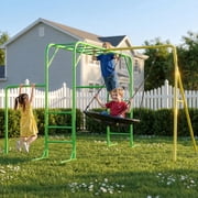 LeisureStar Kids Monkey Bars Jungle Gym with Metal Swing Set, Climbing Frame & Swing, Playground for Backyard with Gymnastics Bar, Green