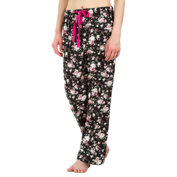 Leisureland Floral Cotton Poplin Pajama Lounge Pants Black