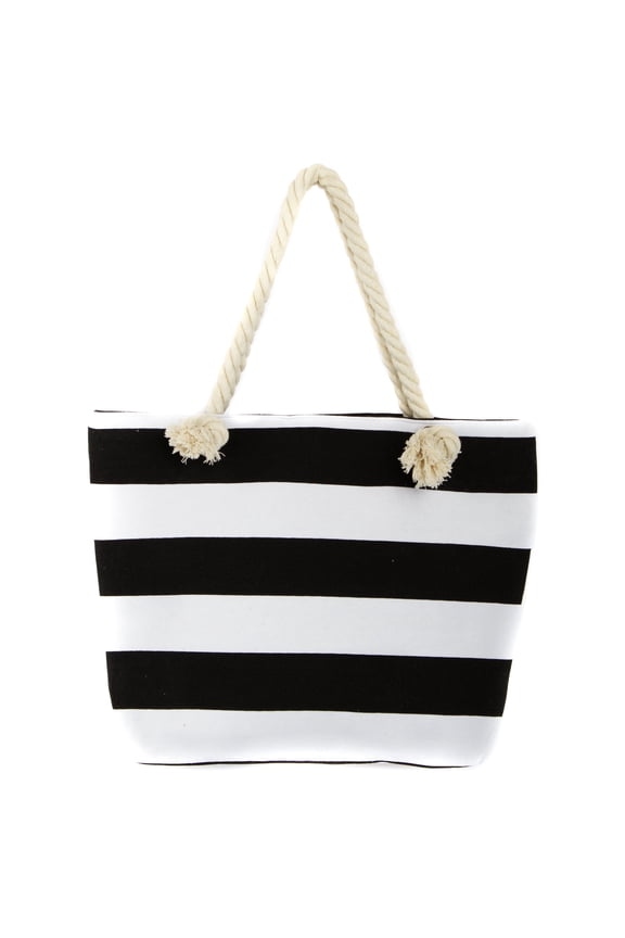 Rope Handle Stripe Canvas Beach Tote Bag