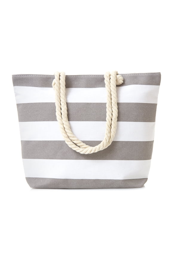 Rope Handle Stripe Canvas Beach Tote Bag