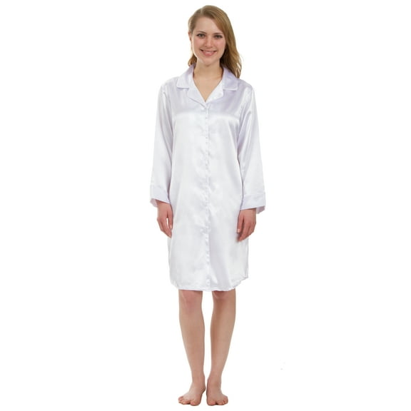 Leisureland Satin Buttoned Robe Nightshirt Boyfriend Style Sleep Shirt