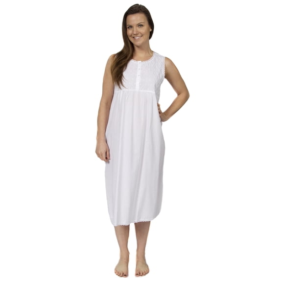 Leisureland Women's Cotton Sleeveless Embroidered Victorian Robe Nightgown