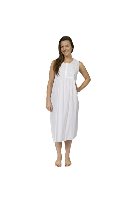 Women's Cotton Sleeveless Embroidered Victorian Robe Nightgown