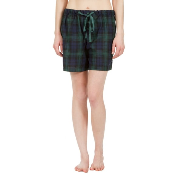 "Leisureland Women's Green Plaid Lounge Pajama Boxer Shorts"