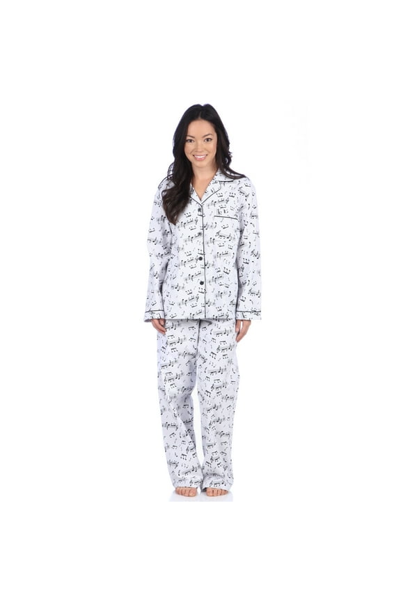 Women's Music Note Print Cotton Flannel Pajama Set