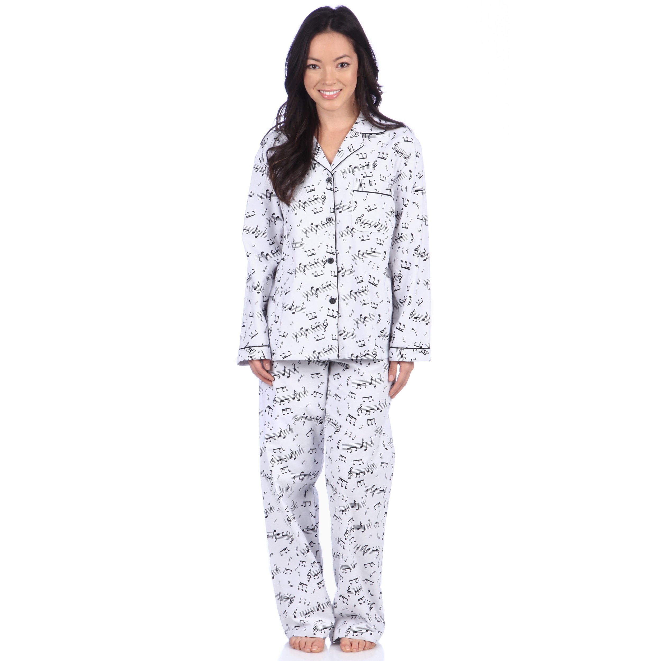 Leisureland Women s Music Note Print Cotton Flannel Pajama Set 
