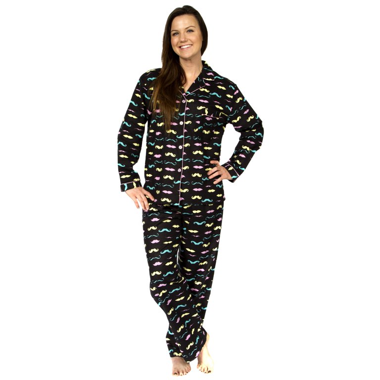 Leisureland Women's Mustache Print Cotton Flannel Pajama Set