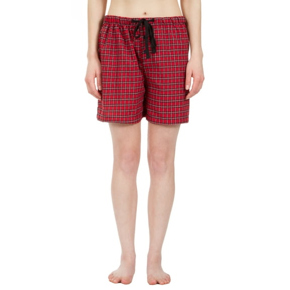 Leisureland Women's Red Plaid Lounge Pajama Boxer Shorts
