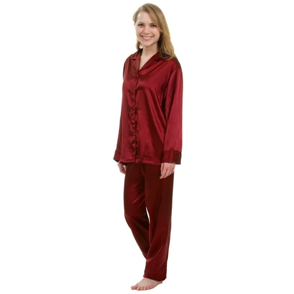 Leisureland Women's Silky Satin Pajama Set