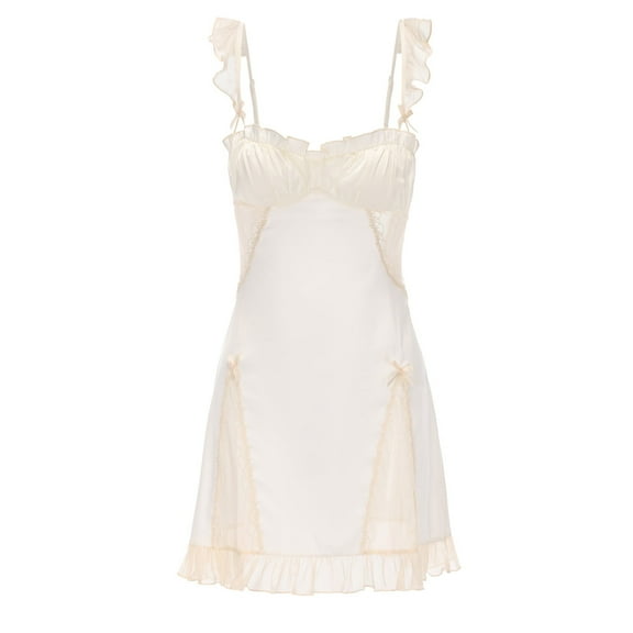 Leisurelife.Store Sweet Princess Apricot Pleated Lace Nightdress, 1-Pack