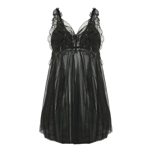 Leisurelife.Store Women's Plus Size Black Lace Mesh Suspender Nightdress, 1-Pack