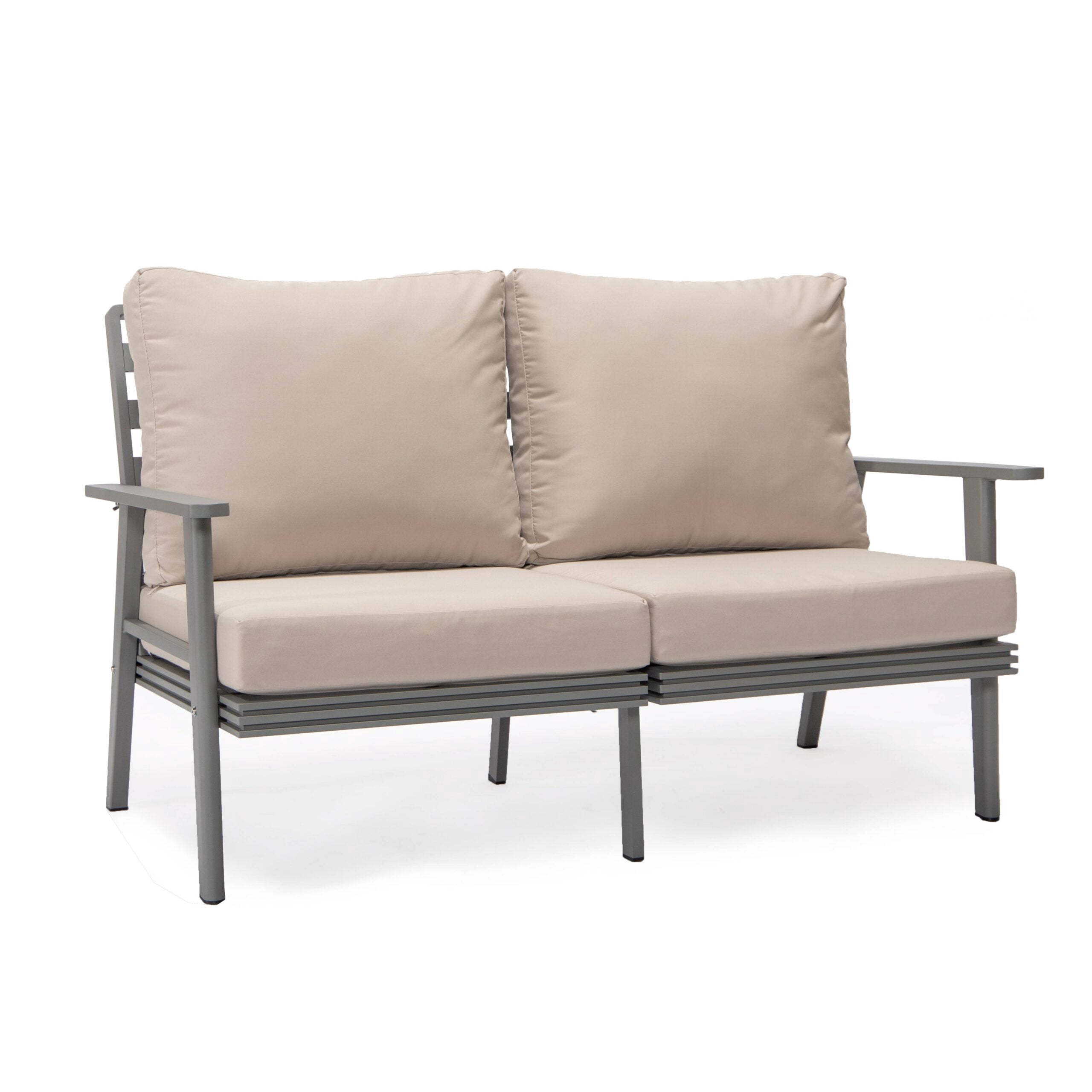Leisuremod Walbrooke Modern Outdoor Patio Loveseat with Grey Aluminum ...