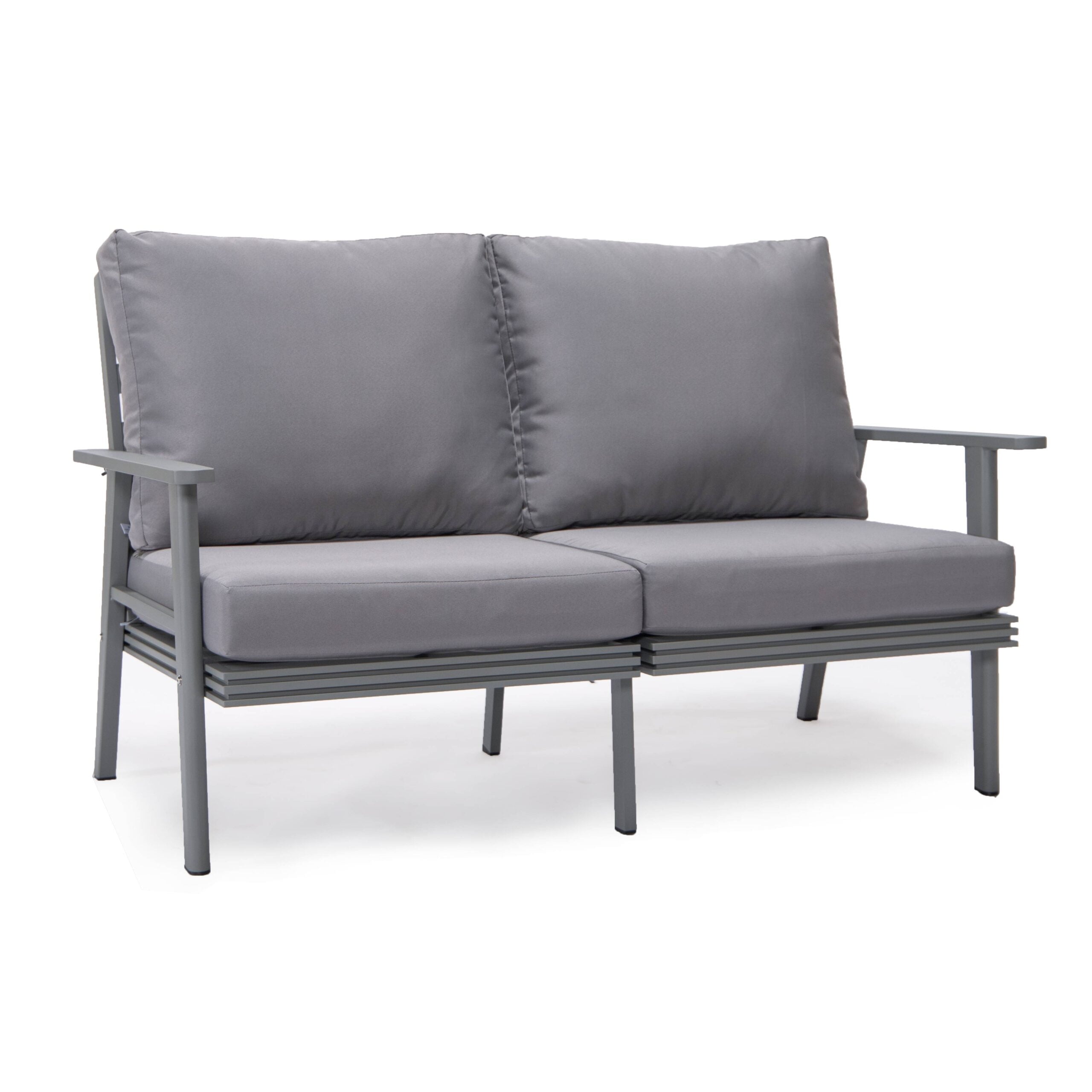 LeisureMod Walbrooke Modern Outdoor Loveseat with Grey Aluminum Frame ...