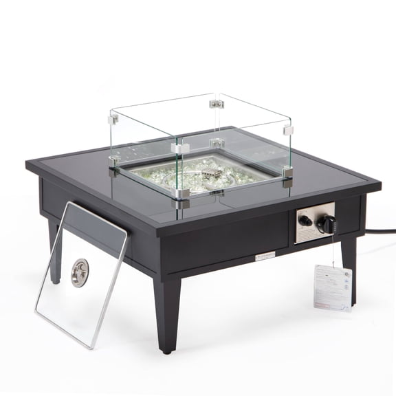 Leisuremod Walbrooke Modern Outdoor Square Fire Pit Table with Powder-Coated Aliuminum Frame for Patio and Backyard Garden (Black)