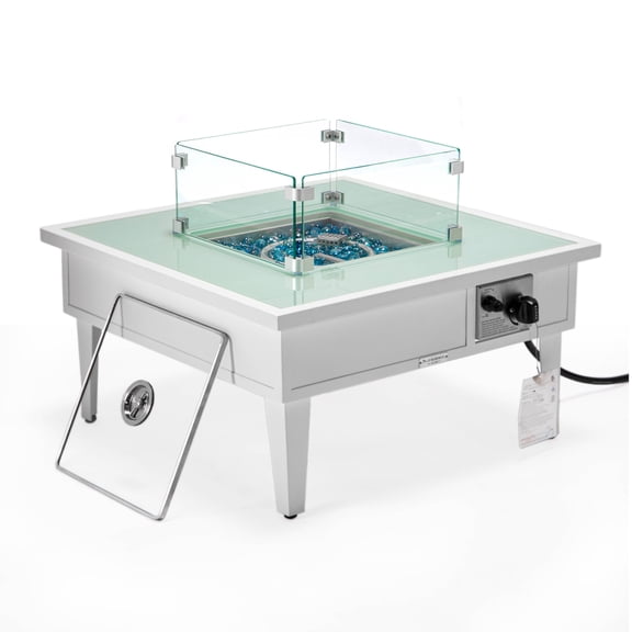 Leisuremod Walbrooke Modern Outdoor Square Fire Pit Table with Powder-Coated Aliuminum Frame for Patio and Backyard Garden (White)
