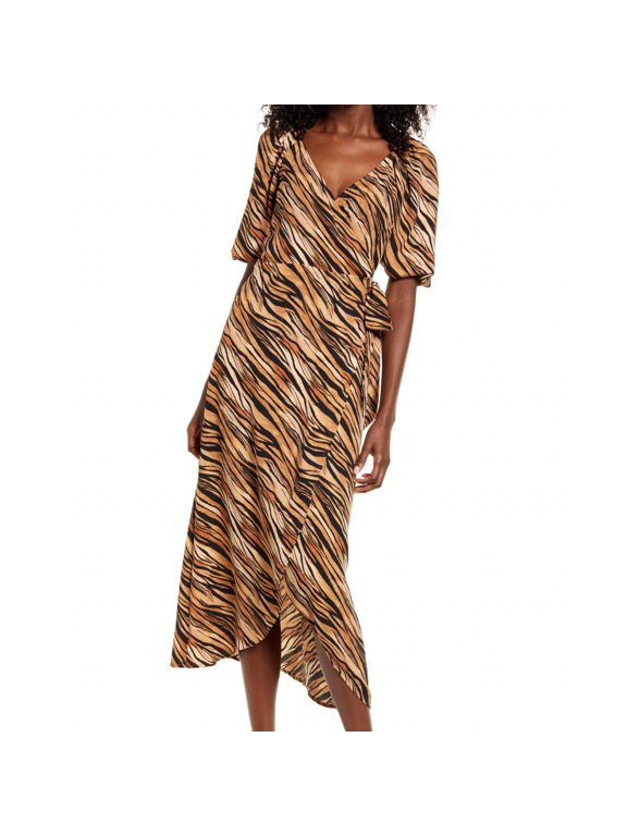 Print Midi Wrap Dress, Size S