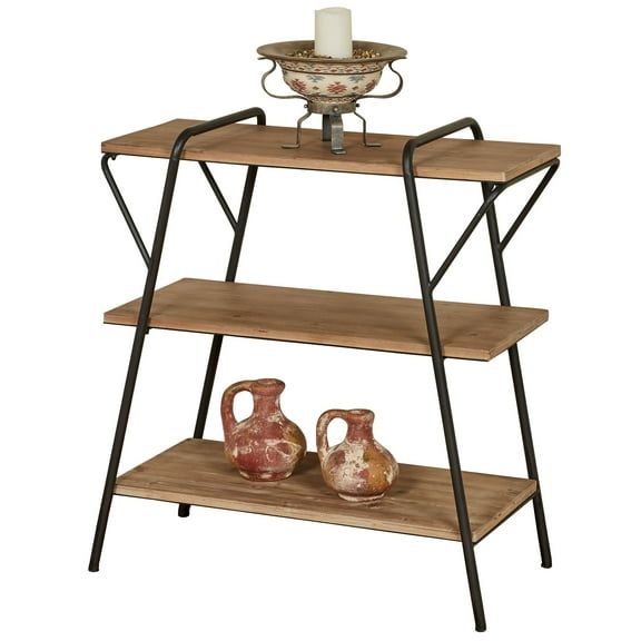 Leith Three Tier Wooden Shelf Floor Stand Finished in Natural Oak 34 Inches Wide