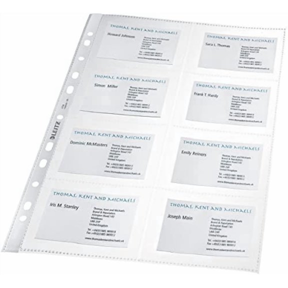 Leitz Punched Plastic Business Card Pocket A4, Clear Gloss Finish, 105 Micron Polypropylene, Pack of 10, 47583003