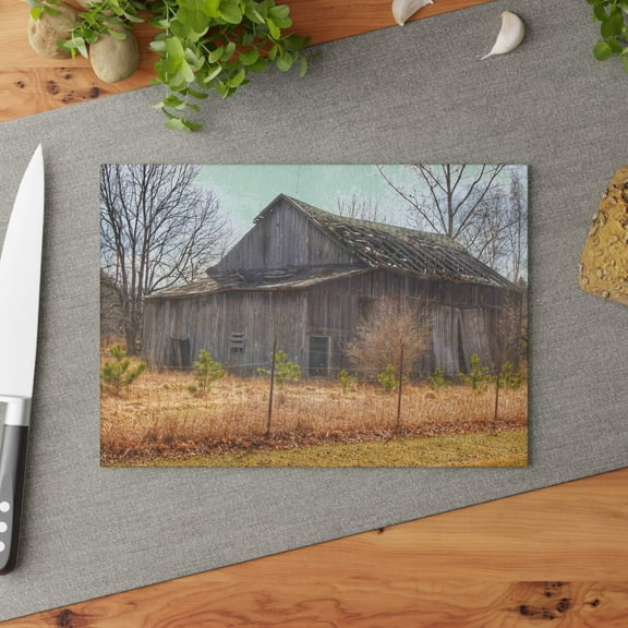 U R There Photography Leix Road Forgotten Grey I Rustic Farmhouse Tempered-Glass Cutting Board 8"x 11"