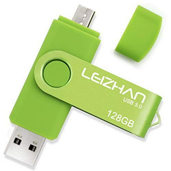 Leizhan OTG USB 3.0 Flash Drive 128GB, Compatible with Android Smartphones, Tablets, Computer, Green