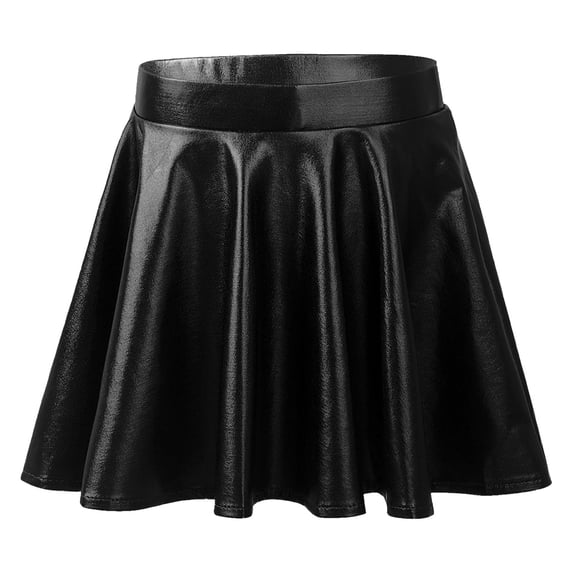 Lejafay Big Girls Shiny Metallic Pleated A Line Mini Skirt Athletic Skater Skirts Black 8