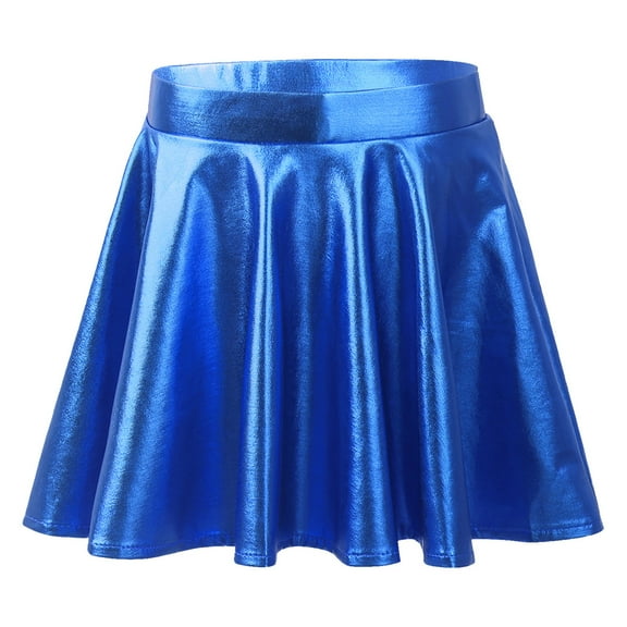 Lejafay Big Girls Shiny Metallic Pleated A Line Mini Skirt Athletic Skater Skirts Royal Blue 12