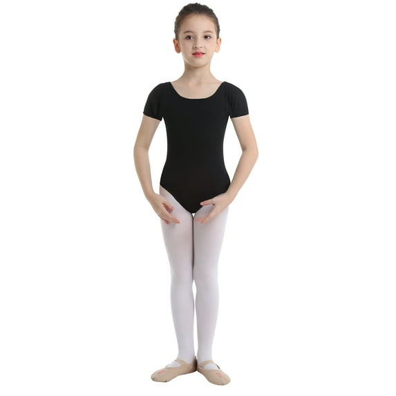 Lejafay Big Girls Team Basic Ballet Dance Leotards Athletic Sports Outfit Short Sleeves Bodysuit Sets Black 6